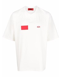 weißes besticktes T-Shirt mit einem V-Ausschnitt von 424