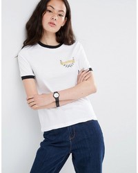 weißes besticktes T-shirt von Asos