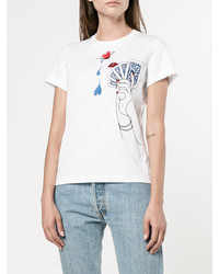 weißes besticktes T-shirt von Mary Katrantzou