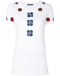 weißes besticktes T-shirt von Dolce & Gabbana