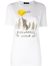 weißes besticktes T-shirt von Dsquared2