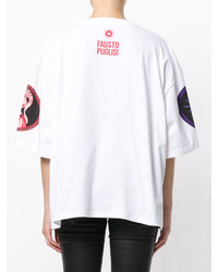 weißes besticktes T-shirt von Fausto Puglisi