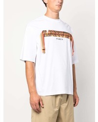 weißes T-Shirt mit einem Rundhalsausschnitt mit Chevron-Muster von Lanvin