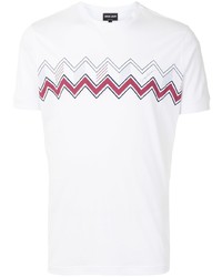 weißes T-Shirt mit einem Rundhalsausschnitt mit Chevron-Muster von Giorgio Armani