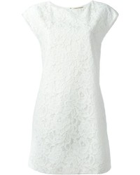 weißes gerade geschnittenes Kleid aus Spitze von Saint Laurent