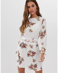 weißes gerade geschnittenes Kleid mit Blumenmuster von AX Paris