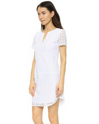 weißes gerade geschnittenes Kleid mit Lochstickerei von Three Dots