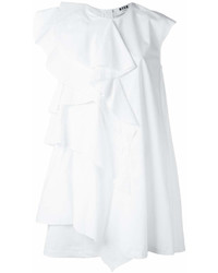 weißes gerade geschnittenes Kleid mit Rüschen von MSGM