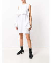 weißes gerade geschnittenes Kleid mit Rüschen von MSGM