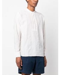 weißes horizontal gestreiftes Langarmshirt mit einer Knopfleiste von Orlebar Brown