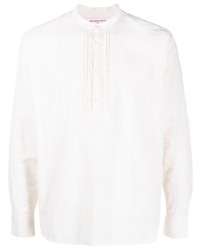 weißes horizontal gestreiftes Langarmshirt mit einer Knopfleiste von Orlebar Brown