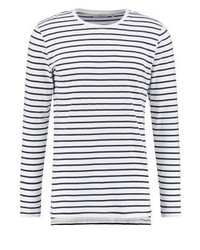 weißes horizontal gestreiftes Langarmshirt von Minimum
