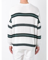 weißes horizontal gestreiftes Sweatshirt von AMI Alexandre Mattiussi