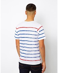 weißes horizontal gestreiftes T-Shirt mit einem Rundhalsausschnitt