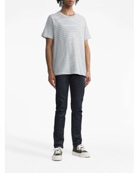 weißes horizontal gestreiftes T-Shirt mit einem Rundhalsausschnitt von A.P.C.