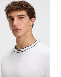 weißes horizontal gestreiftes T-Shirt mit einem Rundhalsausschnitt von Boss Green