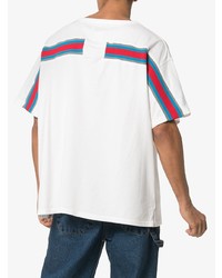 weißes horizontal gestreiftes T-Shirt mit einem Rundhalsausschnitt von Facetasm