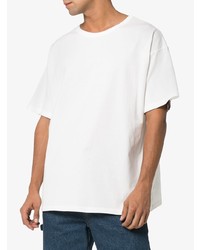 weißes horizontal gestreiftes T-Shirt mit einem Rundhalsausschnitt von Facetasm