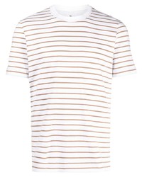 weißes horizontal gestreiftes T-Shirt mit einem Rundhalsausschnitt von Brunello Cucinelli