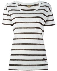 weißes horizontal gestreiftes T-Shirt mit einem Rundhalsausschnitt von Burberry