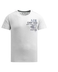 weißes horizontal gestreiftes T-Shirt mit einem Rundhalsausschnitt von Camp David