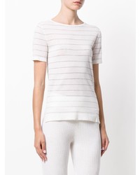 weißes horizontal gestreiftes T-Shirt mit einem Rundhalsausschnitt von Cashmere In Love