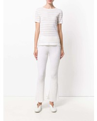 weißes horizontal gestreiftes T-Shirt mit einem Rundhalsausschnitt von Cashmere In Love