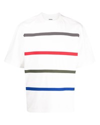 weißes horizontal gestreiftes T-Shirt mit einem Rundhalsausschnitt von Coohem