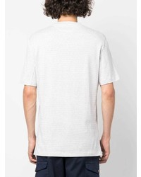 weißes horizontal gestreiftes T-Shirt mit einem Rundhalsausschnitt von Brunello Cucinelli