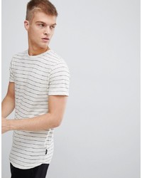 weißes horizontal gestreiftes T-Shirt mit einem Rundhalsausschnitt von D-struct