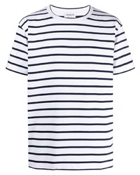 weißes horizontal gestreiftes T-Shirt mit einem Rundhalsausschnitt von Dondup