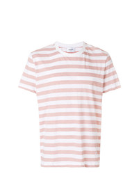 weißes horizontal gestreiftes T-Shirt mit einem Rundhalsausschnitt von Dondup