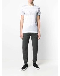 weißes horizontal gestreiftes T-Shirt mit einem Rundhalsausschnitt von BOSS HUGO BOSS