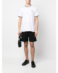 weißes horizontal gestreiftes T-Shirt mit einem Rundhalsausschnitt von Fred Perry