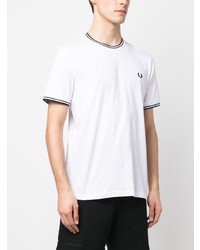 weißes horizontal gestreiftes T-Shirt mit einem Rundhalsausschnitt von Fred Perry