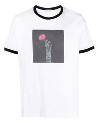 weißes horizontal gestreiftes T-Shirt mit einem Rundhalsausschnitt von Ernest W. Baker
