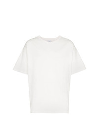 weißes horizontal gestreiftes T-Shirt mit einem Rundhalsausschnitt von Facetasm