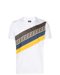 weißes horizontal gestreiftes T-Shirt mit einem Rundhalsausschnitt von Fendi