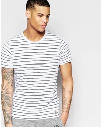 weißes horizontal gestreiftes T-Shirt mit einem Rundhalsausschnitt von Franklin & Marshall