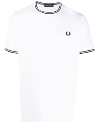 weißes horizontal gestreiftes T-Shirt mit einem Rundhalsausschnitt von Fred Perry