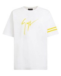 weißes horizontal gestreiftes T-Shirt mit einem Rundhalsausschnitt von Giuseppe Zanotti