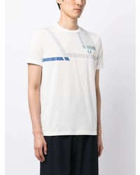 weißes horizontal gestreiftes T-Shirt mit einem Rundhalsausschnitt von Fred Perry