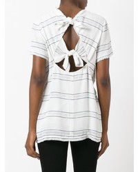 weißes horizontal gestreiftes T-Shirt mit einem Rundhalsausschnitt von Proenza Schouler