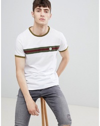 weißes horizontal gestreiftes T-Shirt mit einem Rundhalsausschnitt von Le Breve