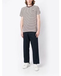 weißes horizontal gestreiftes T-Shirt mit einem Rundhalsausschnitt von Fred Perry