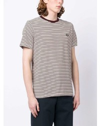 weißes horizontal gestreiftes T-Shirt mit einem Rundhalsausschnitt von Fred Perry