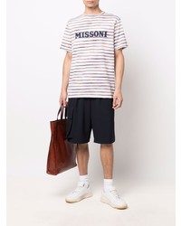 weißes horizontal gestreiftes T-Shirt mit einem Rundhalsausschnitt von Missoni