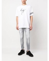 weißes horizontal gestreiftes T-Shirt mit einem Rundhalsausschnitt von Giuseppe Zanotti