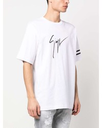 weißes horizontal gestreiftes T-Shirt mit einem Rundhalsausschnitt von Giuseppe Zanotti