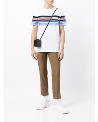 weißes horizontal gestreiftes T-Shirt mit einem Rundhalsausschnitt von Michael Kors